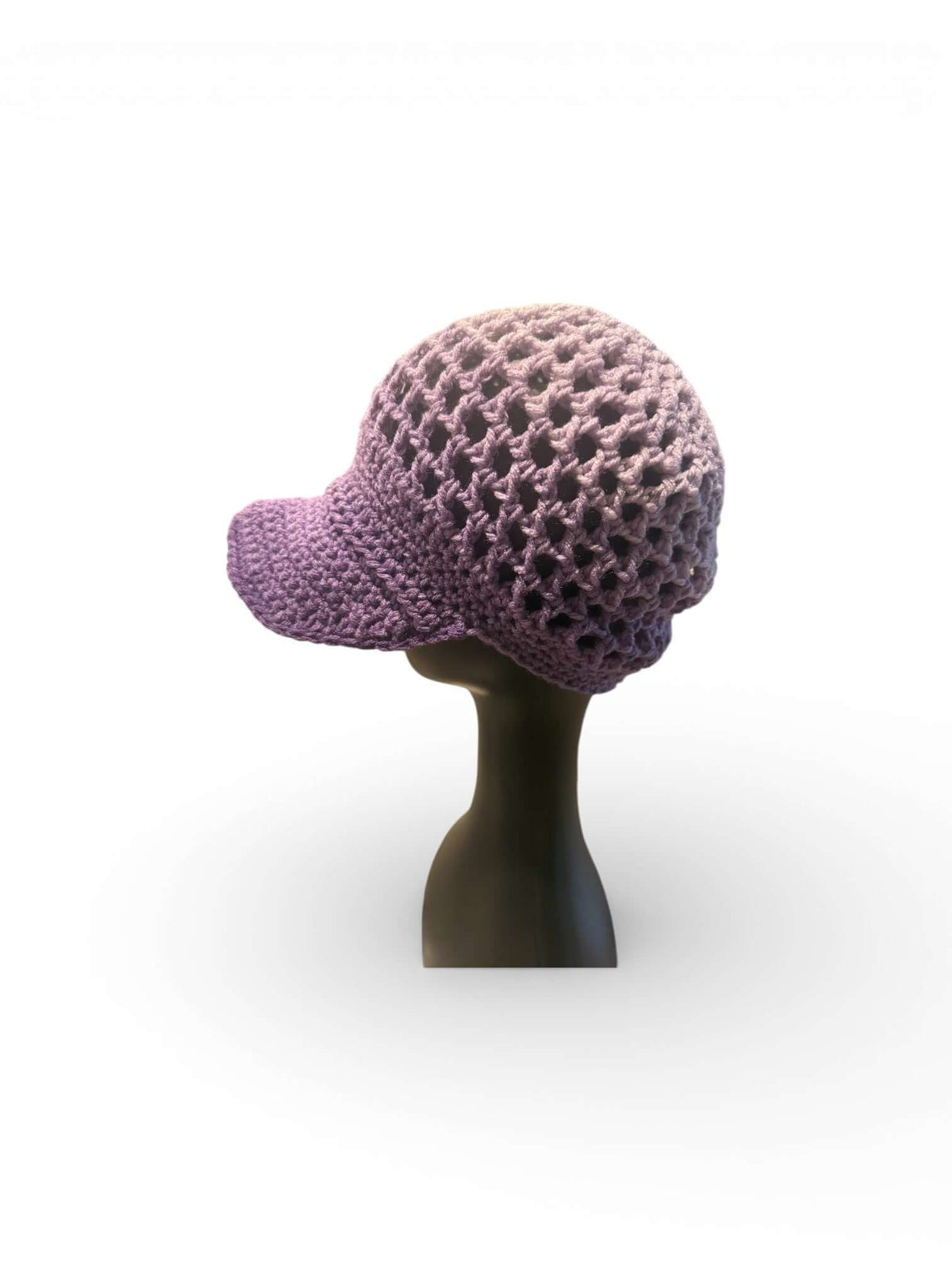 Signature Texture Crown Set-Violet Bloom- Handmade Statement Style side view of handcrafted crochet newsboy cap.