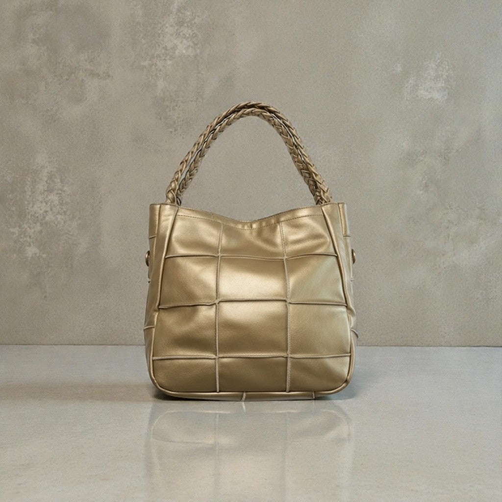 Gold Luxe Braided Tote – Premium Soft Leather Statement Bag