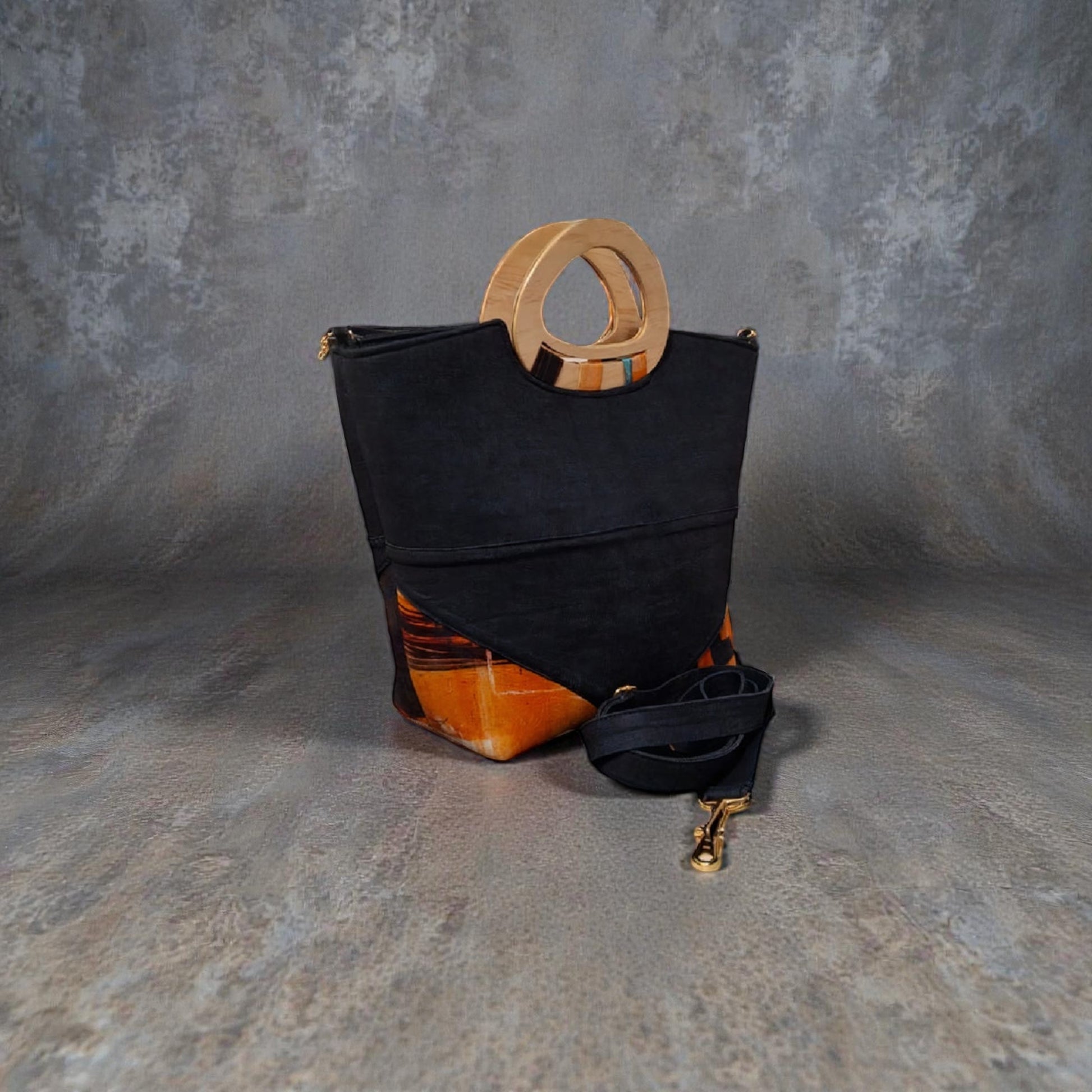 Dana Denim Artisan Handbag – Custom Handcrafted Denim & Wood Handle Bag