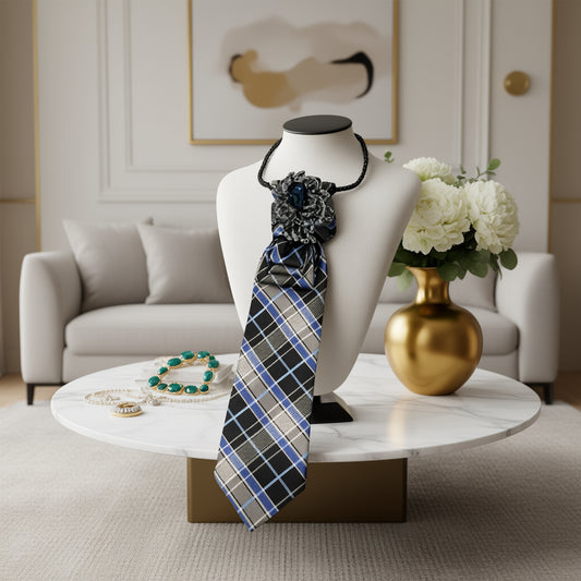 Sapphire Noir Statement Tie Necklace – Handcrafted One-of-One