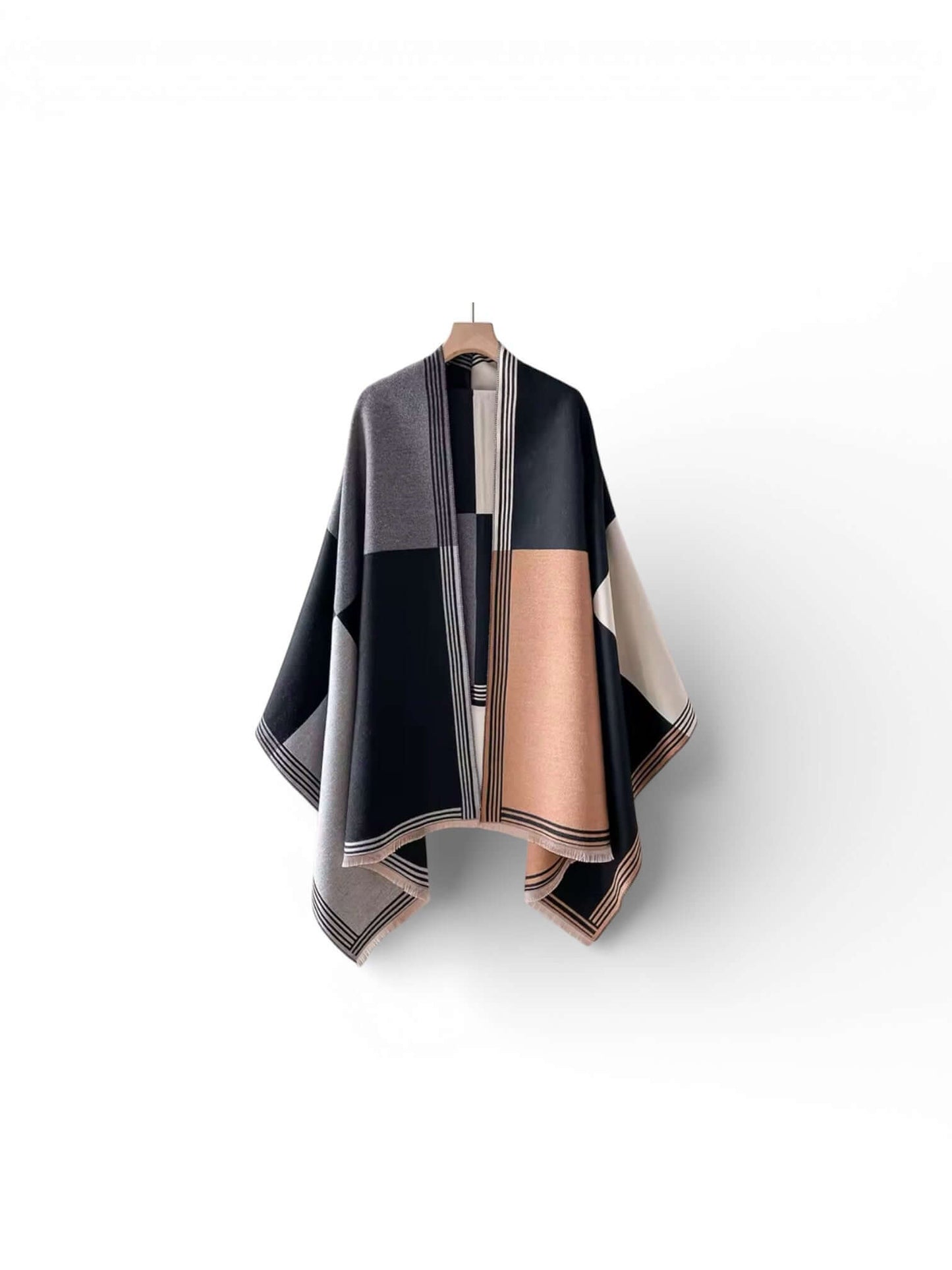 Monarch Colorblock Luxe Shawl Wrap – Soft Cashmere-Feel Poncho displayed in a stylish colorblock design.