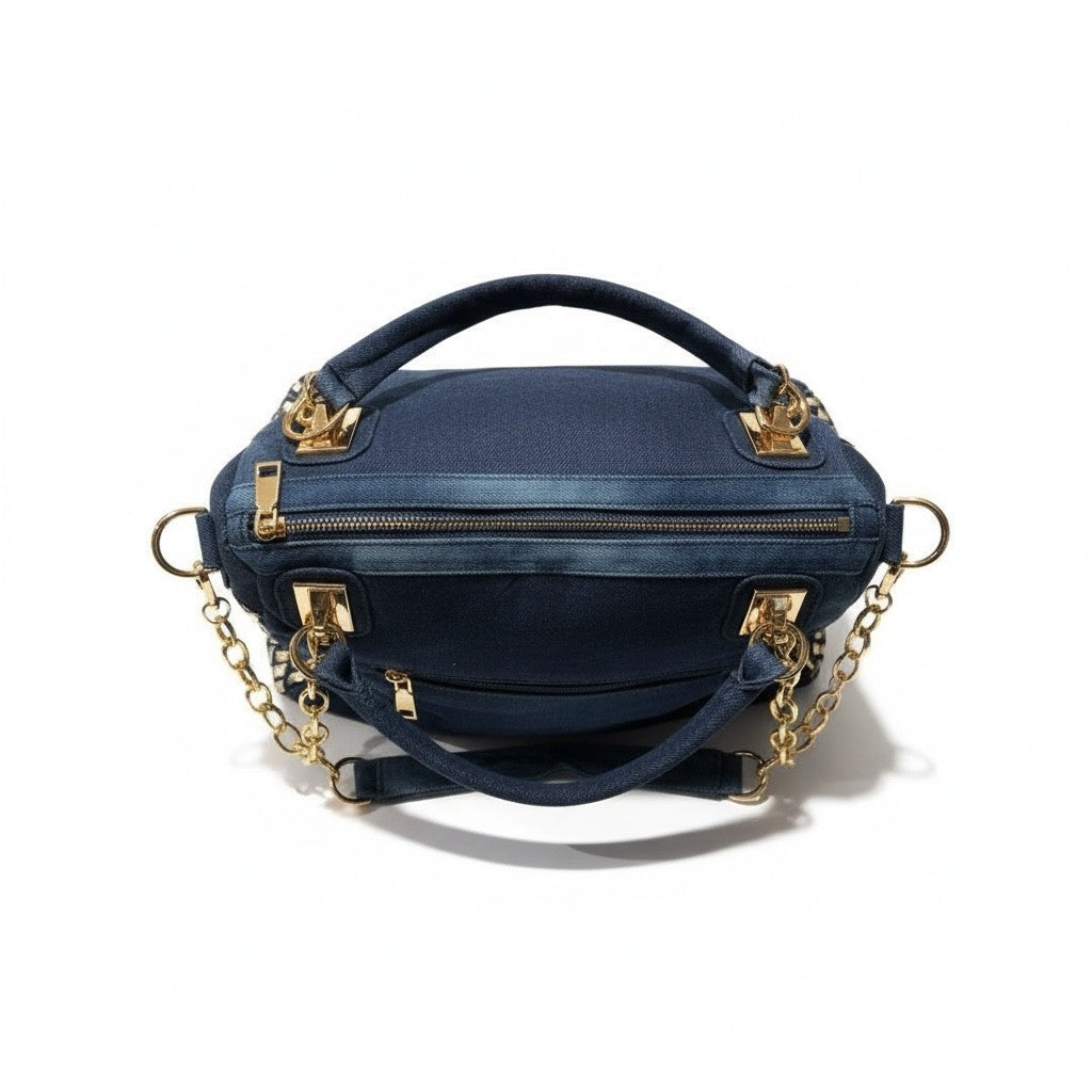 Midnight Chic Crystal Tote – Luxury Embellished Denim Bag