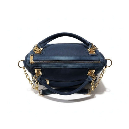 Midnight Chic Crystal Tote – Luxury Embellished Denim Bag with gold hardware and structured design.