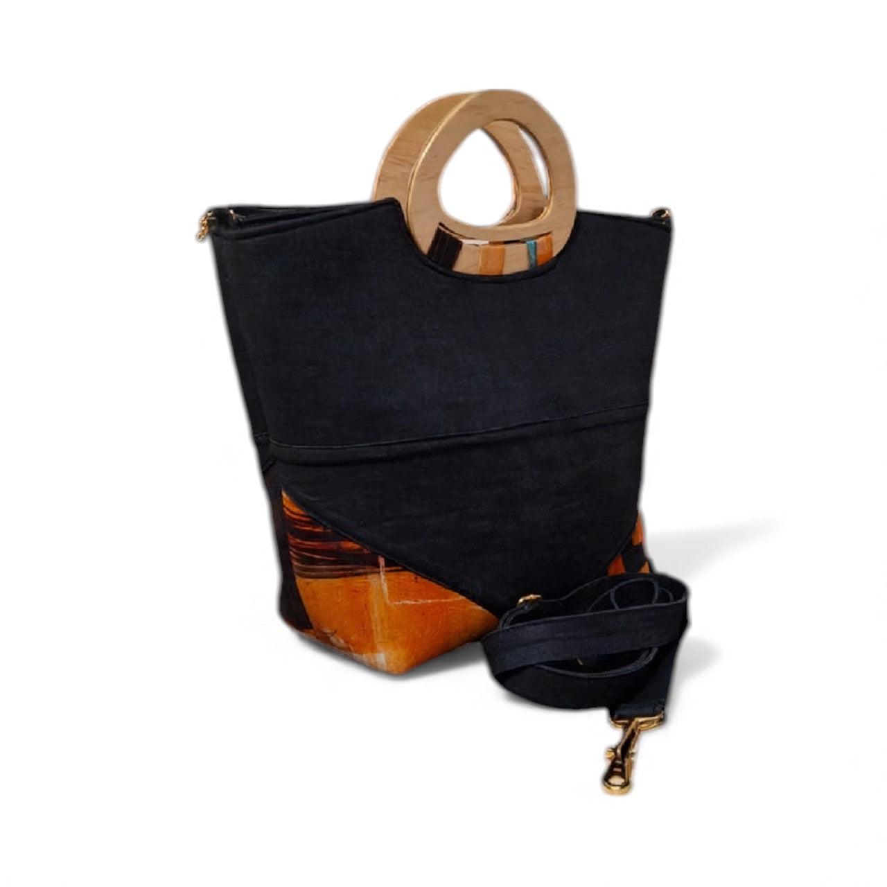 Dana Denim Artisan Handbag – Custom Handcrafted Denim & Wood Handle Bag