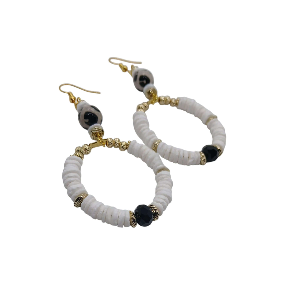 Legacy Ebony Ivory Duo Gem Set elegant hoop earrings with black and white beads and luxe gold accents.