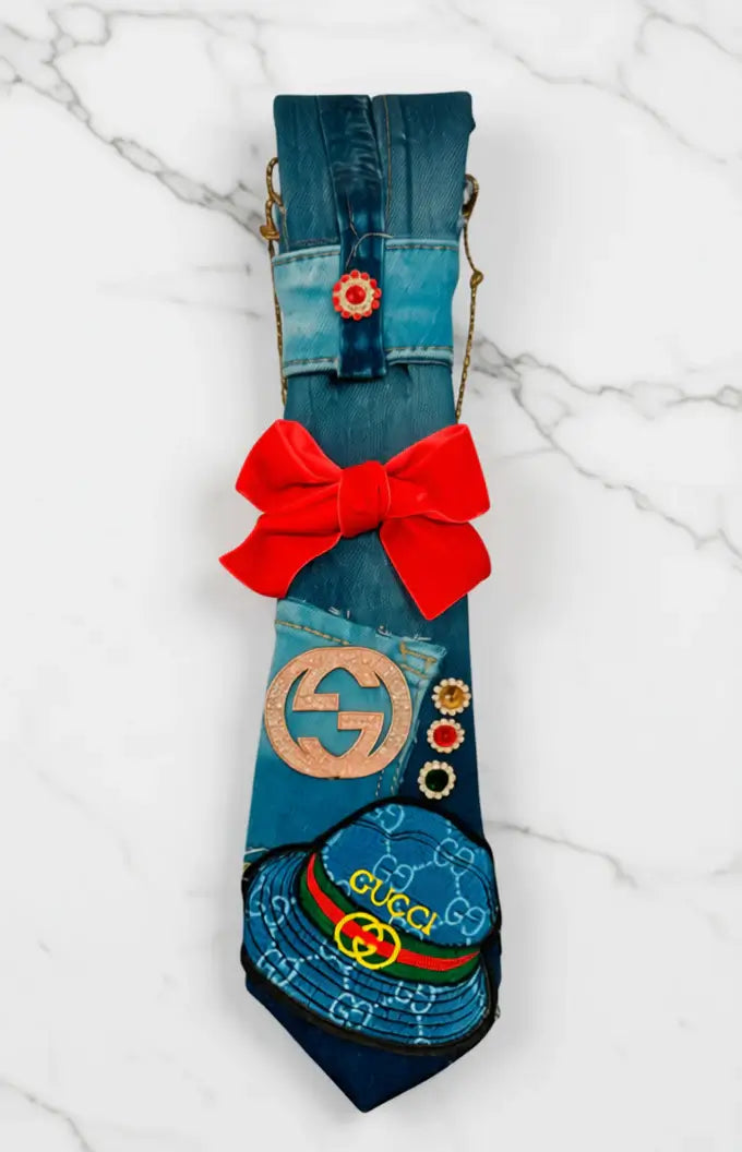Emerald Rivet Denim Set- Legacy Dealz Exclusive · Handpicked by Jess, featuring a stylish denim tie with a red bow.