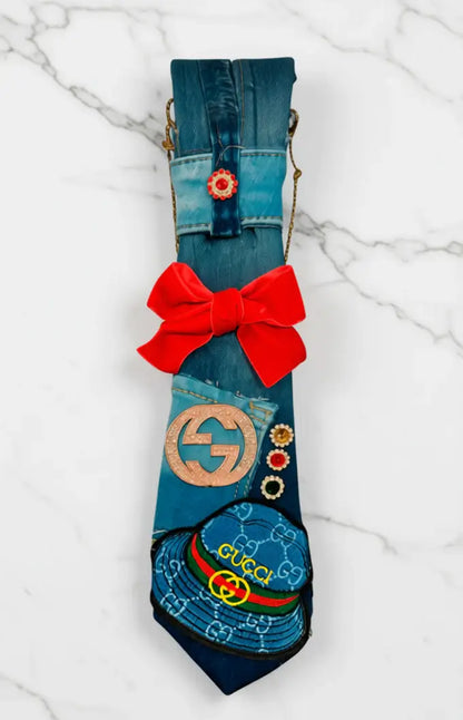 Emerald Rivet Denim Set- Legacy Dealz Exclusive · Handpicked by Jess, featuring a stylish denim tie with a red bow.