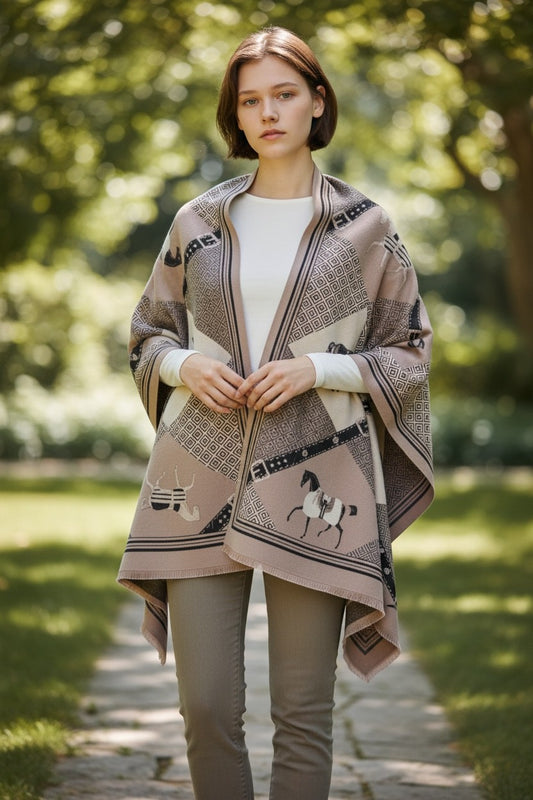 Equestrian Heritage Luxe Shawl – Cashmere-Feel Oversized Statement Wrap