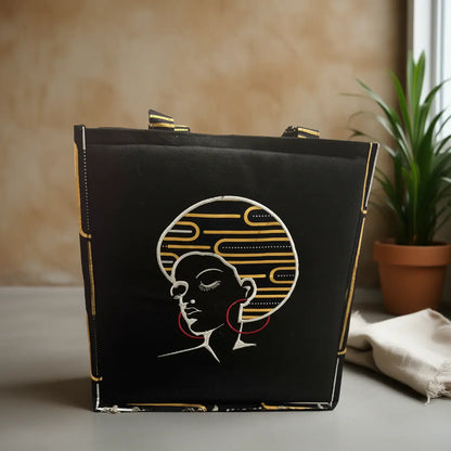 Angela Bag – Waterproof Hand-Stitched Multifunctional Tote | Amani Belle Collection featuring artistic design and vibrant accents.